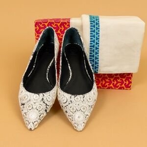 Tory Burch Roccia Embellished Ballet Flats Sz 9 Snakeskin Mirror Detail”
